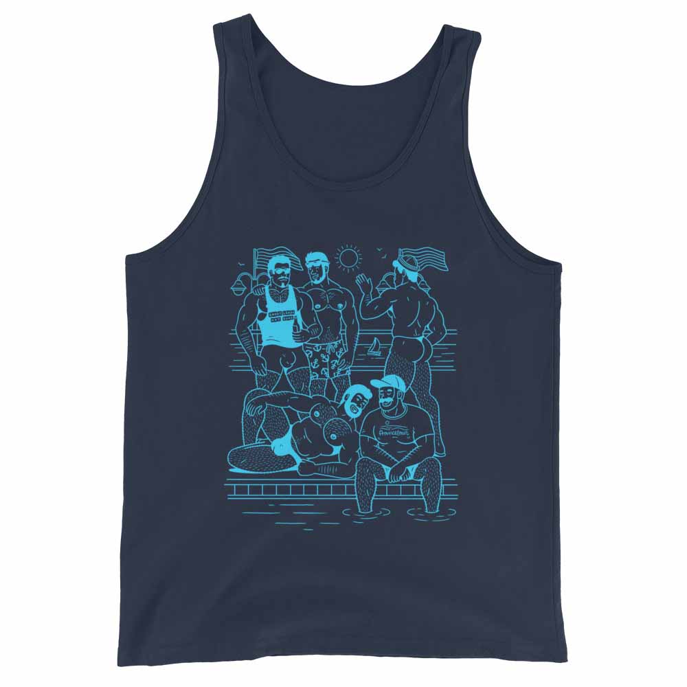 HEYBEEFCAKE Ptown Boatslip Tea Tank navy