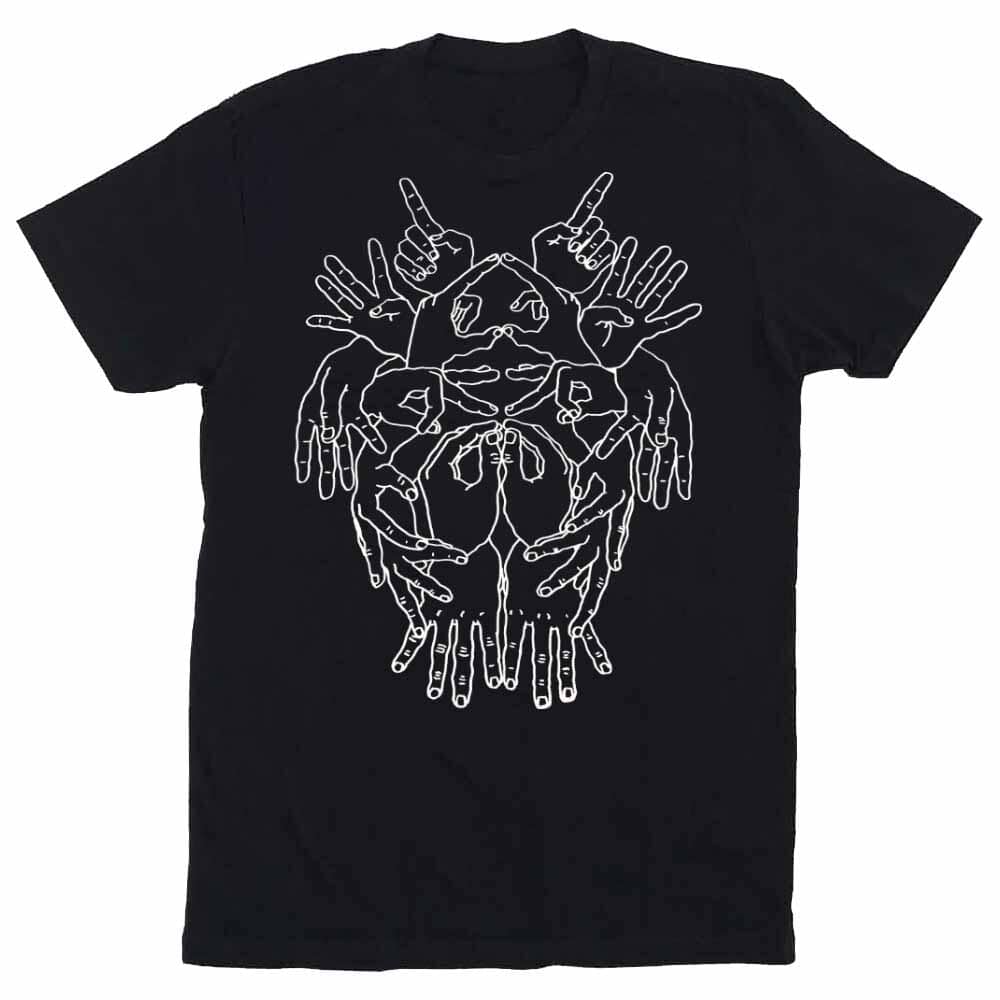 Brian Kenny Mudra Hands Short Sleeve T-Shirt Black with white