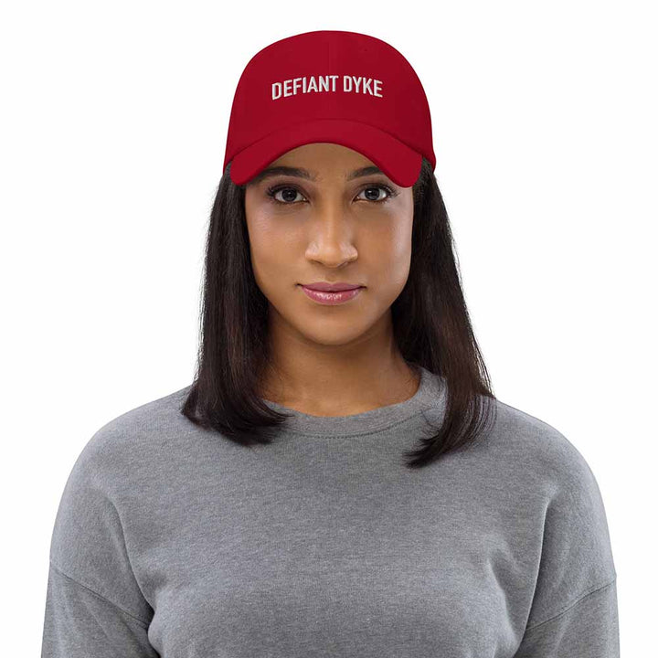 defiant dyke red dad hat