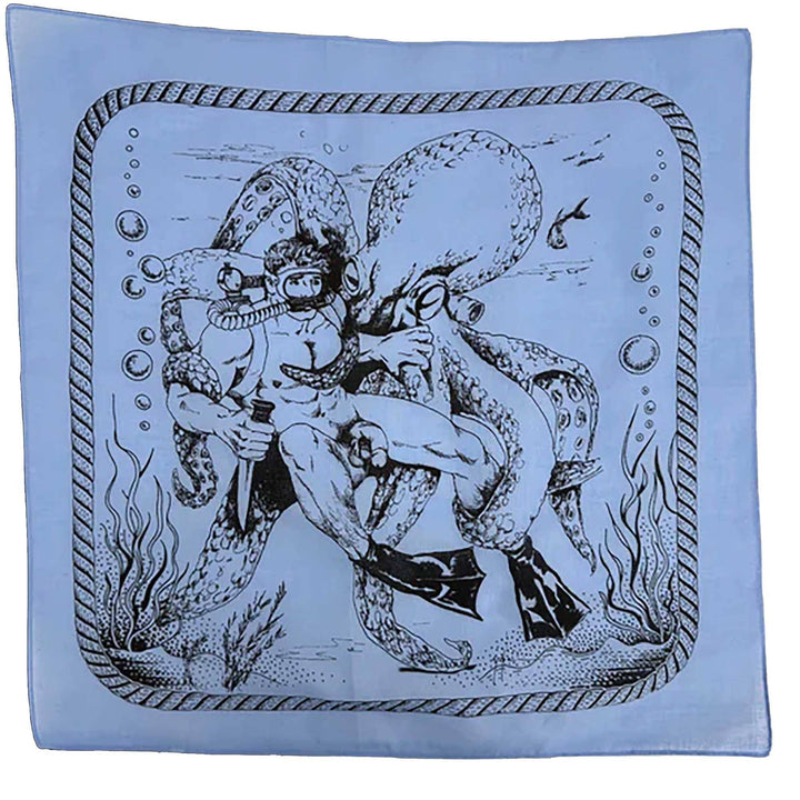 Diver &amp; Octopus Light Blue Bandana — Art by Dom “Etienne” Orejudos