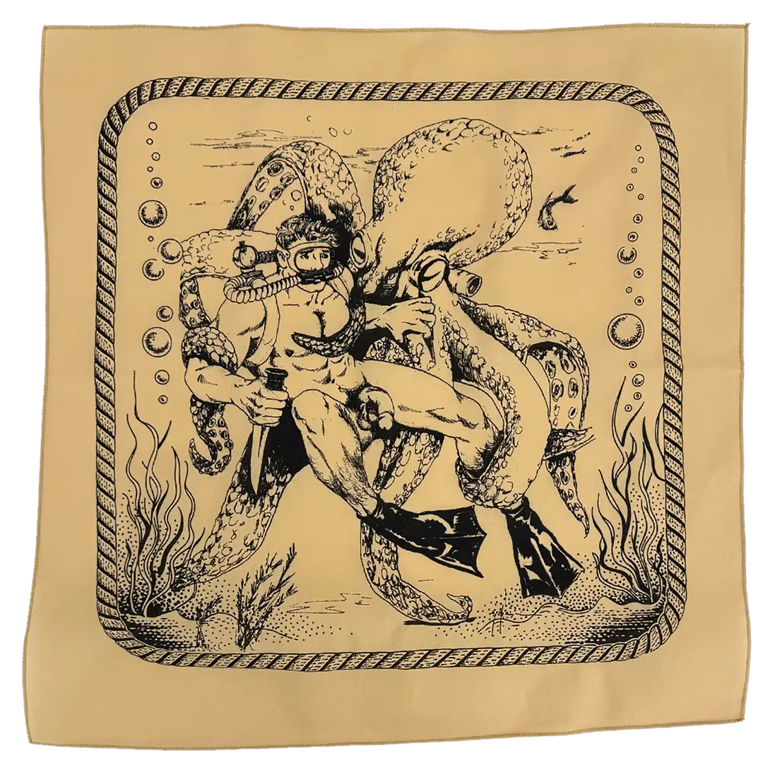 Diver &amp; Octopus Tan Bandana — Art by Dom “Etienne” Orejudos