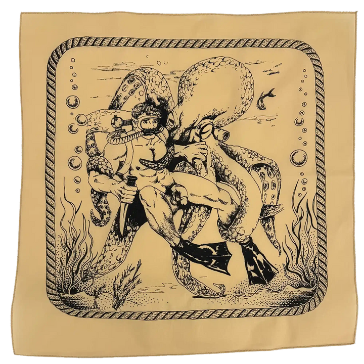 Diver &amp; Octopus Tan Bandana — Art by Dom “Etienne” Orejudos
