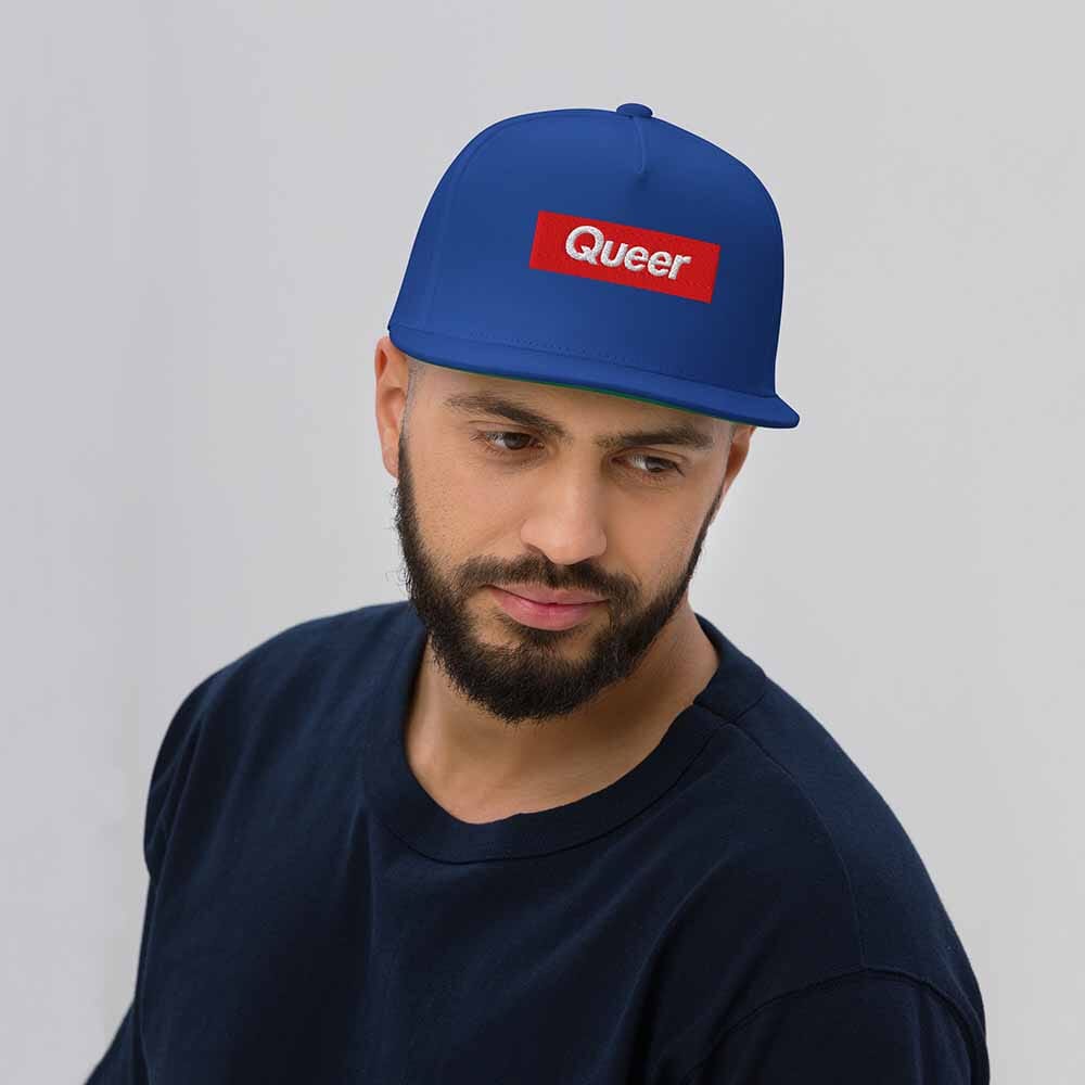 Queer Flatbill 5-Panel twill Snapback Hat royal on man