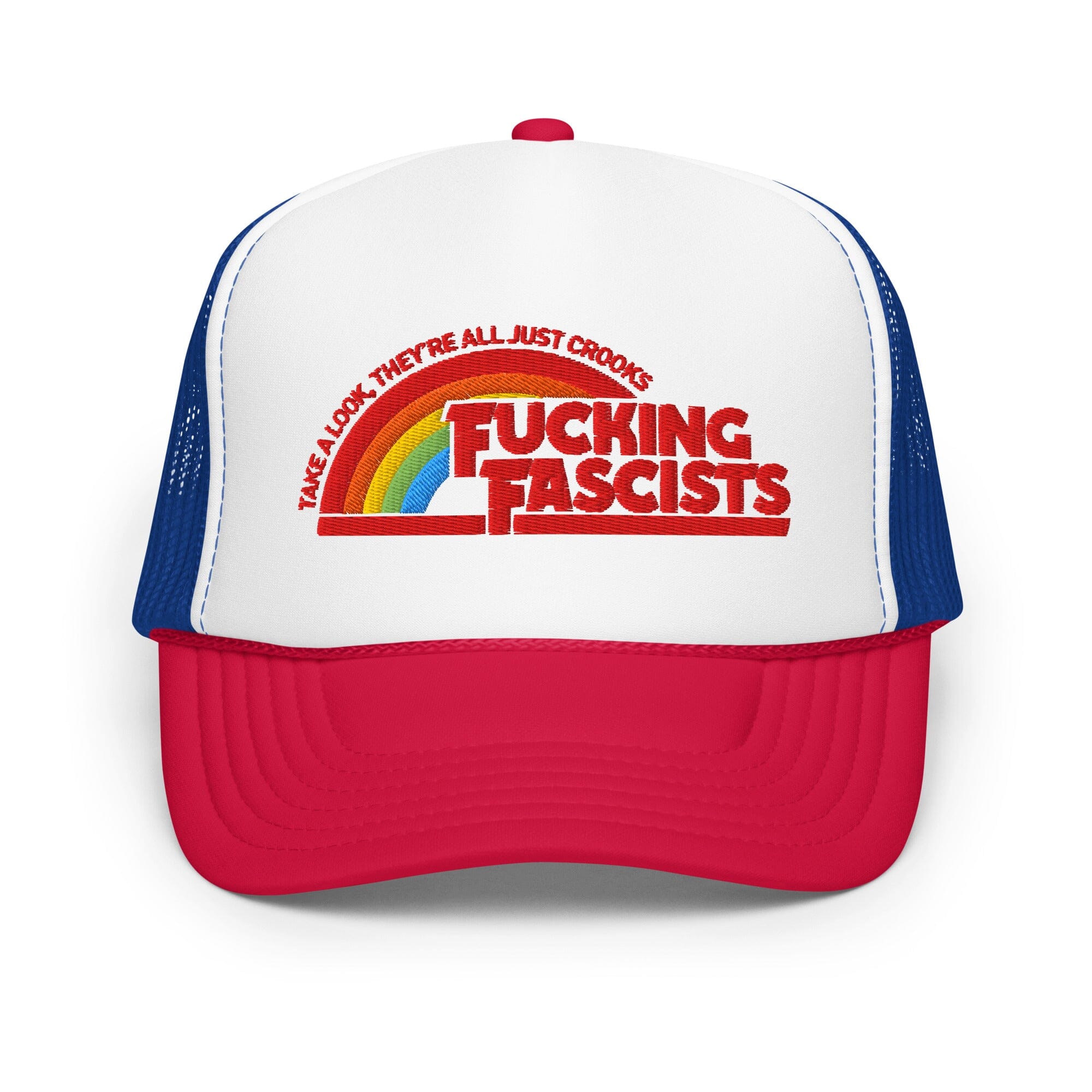 Fucking fascist foam trucker hat White / Royal / Red