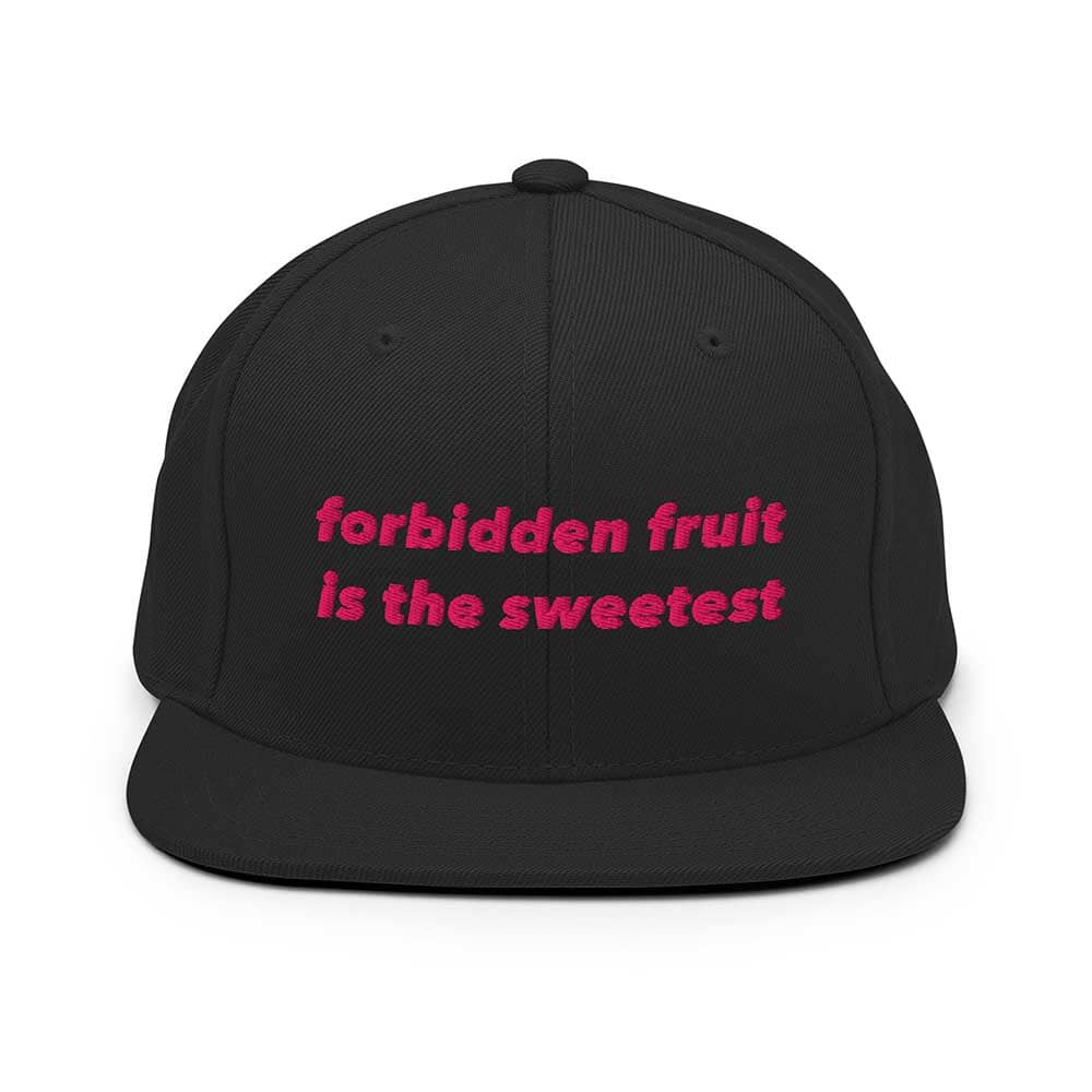 Black flatbill cap with pink text &
