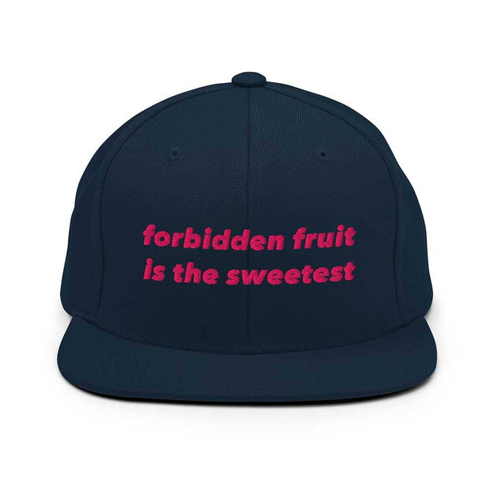 Navy blue flatbill cap with pink text &