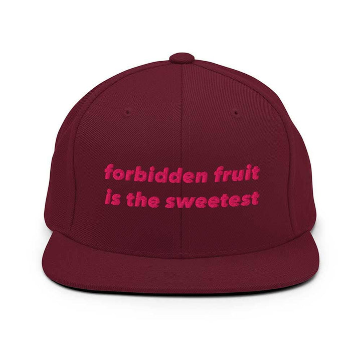 Maroon flatbill cap with pink text &