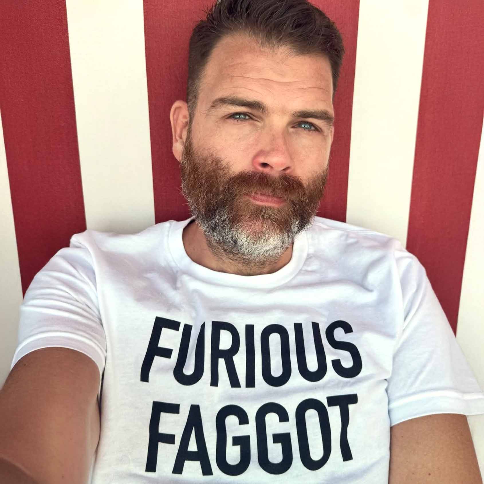 furious faggot t-shirt bearded man