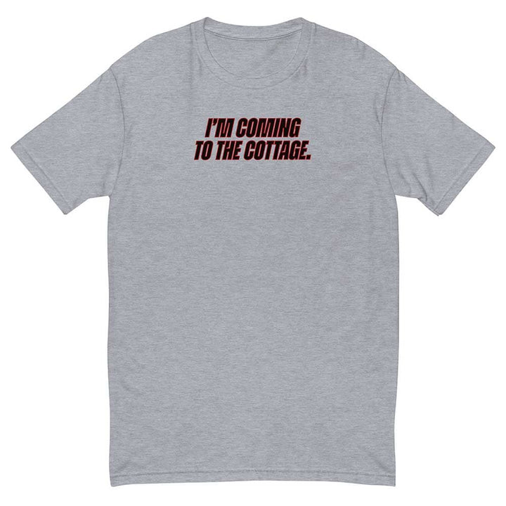 Gray t-shirt with red text &