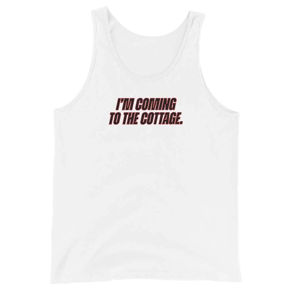 White tank top with black text &