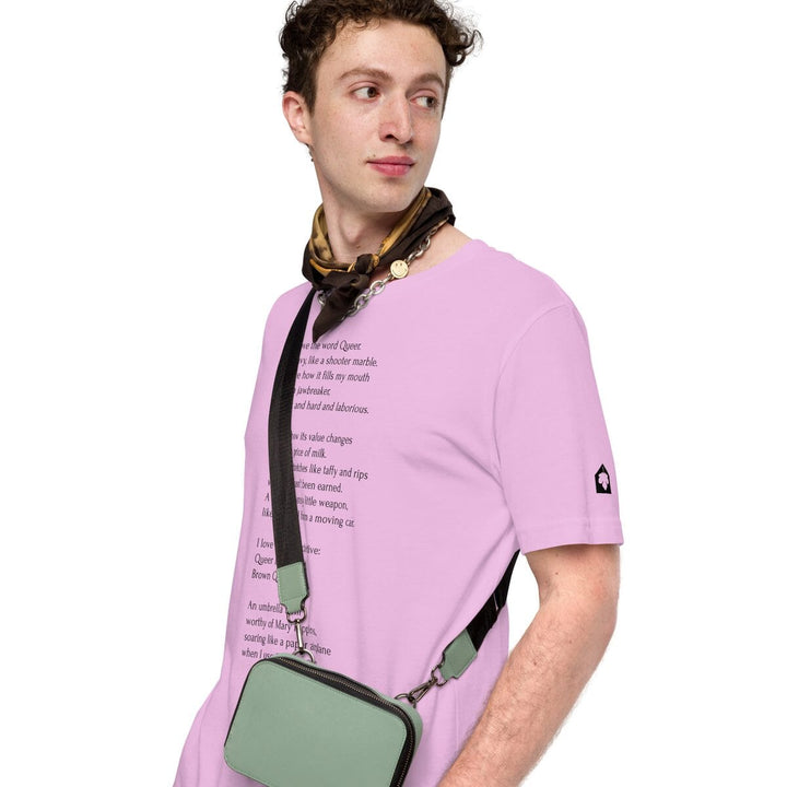Model wearing lilac unisex t-shirt featuring Leo Herrera&
