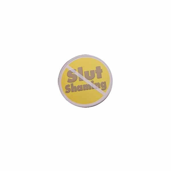 yellow no slut shaming enamel pin