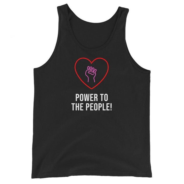 Black tank top with a heart and hand design, and &