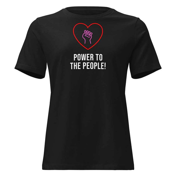 Black t-shirt with a red heart and white text &