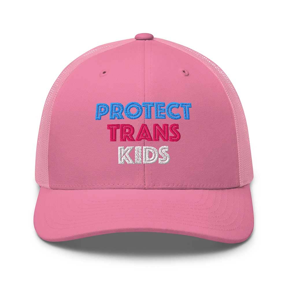 Protect Trans Kids Trucker Mesh Snapback Hat pink