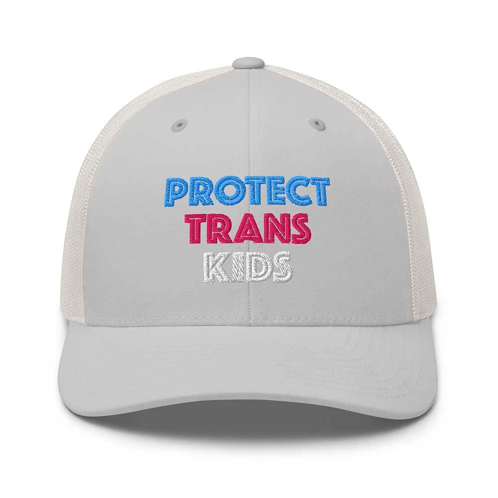 Protect Trans Kids Trucker Mesh Snapback Hat silver