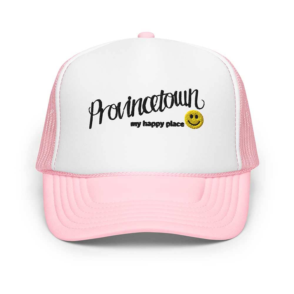 Pink and white foam trucker cap with &