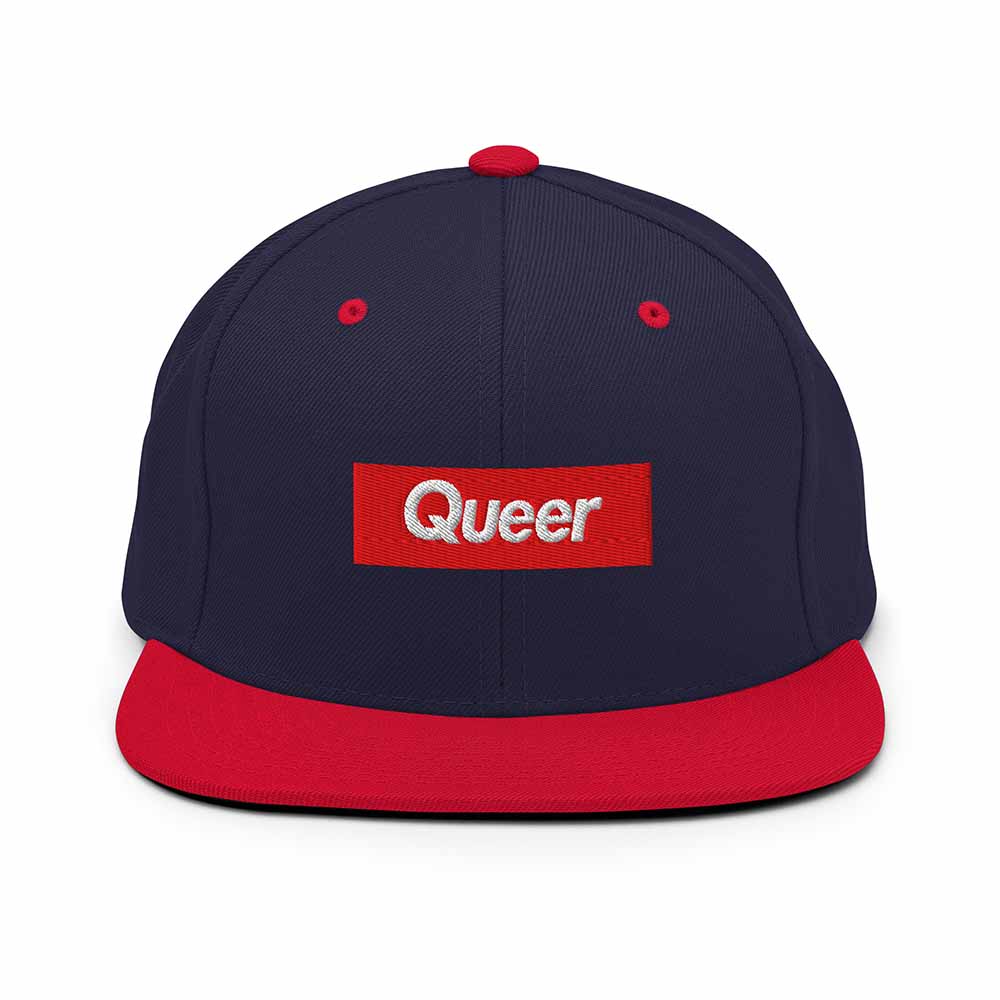 Queer Flatbill 6-Panel Snapback Hat navy and red