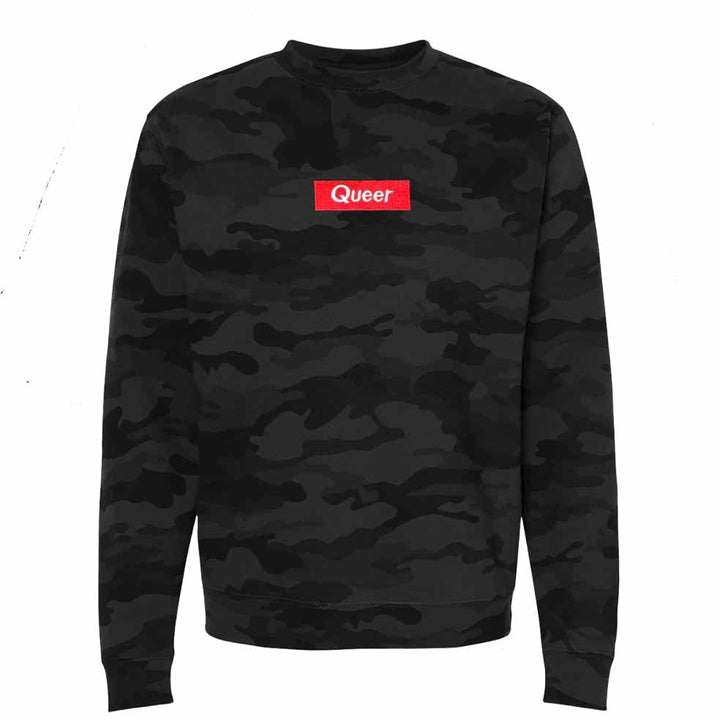 queer black camo crew sweatshirt