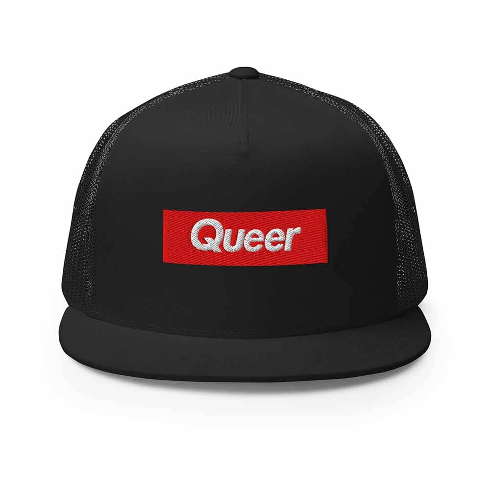 Queer Flatbill 5-Panel Trucker Mesh Snapback Hat Black