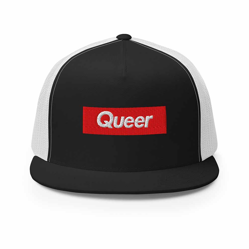 Queer Flatbill 5-Panel Trucker Mesh Snapback Hat black/white