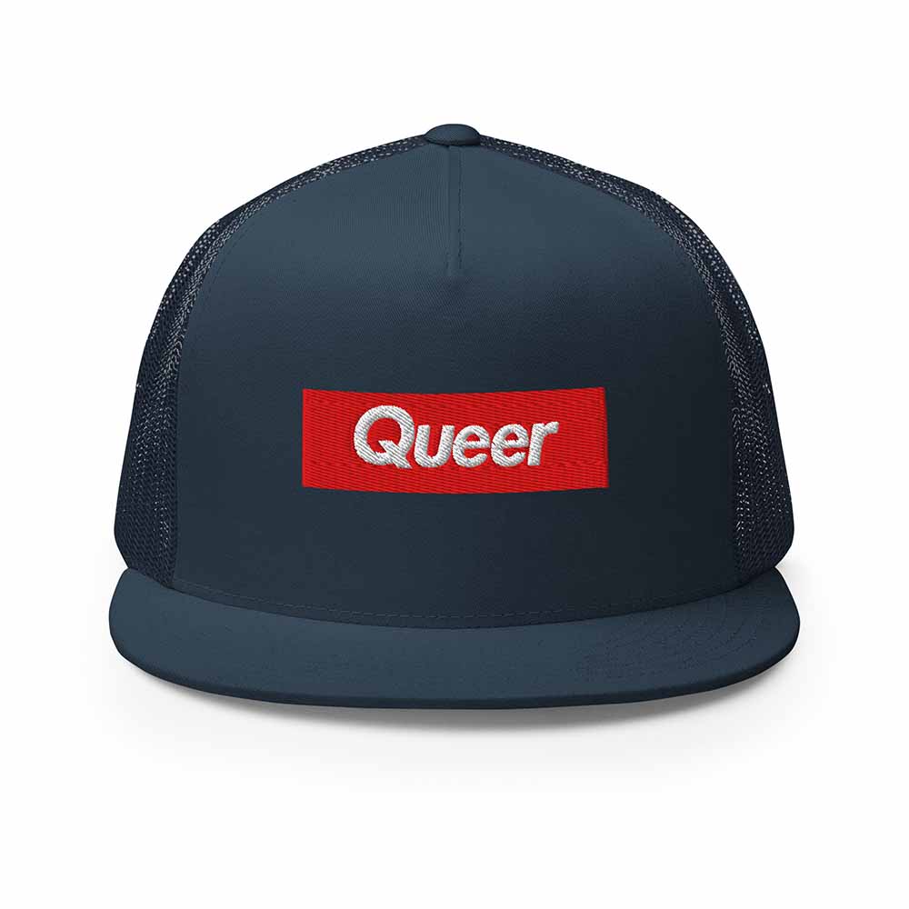 Queer Flatbill 5-Panel Trucker Mesh Snapback Hat navy