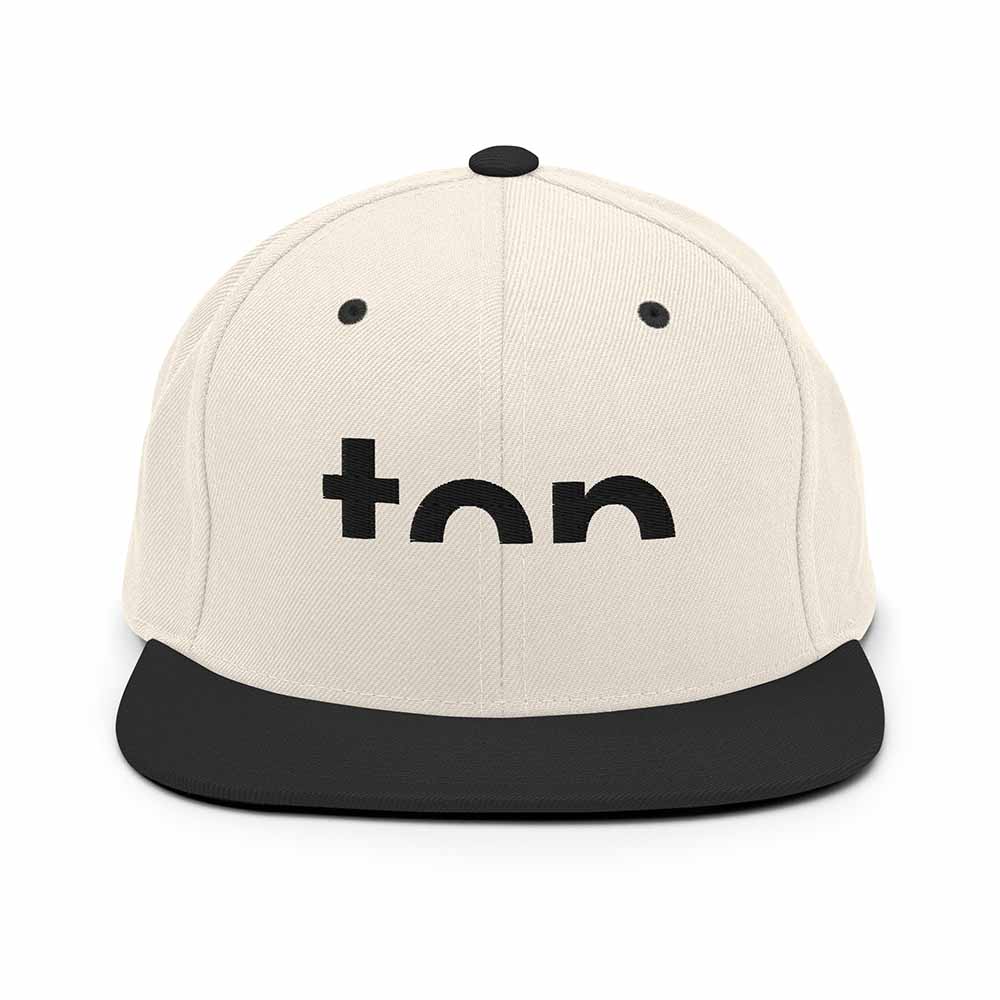 Top 6 Panel Flatbill Snapback Hat ivory/black