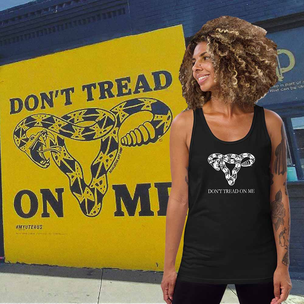 Don't Tread on Me Tank black rattlesnake uterus on woman and mural