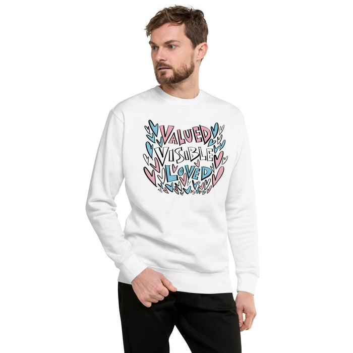 Valued Visible Loved Crew Sweatshirt - Advocates 4 Trans Equality, second view