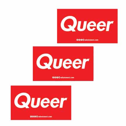 3 queer red rectangle stickers