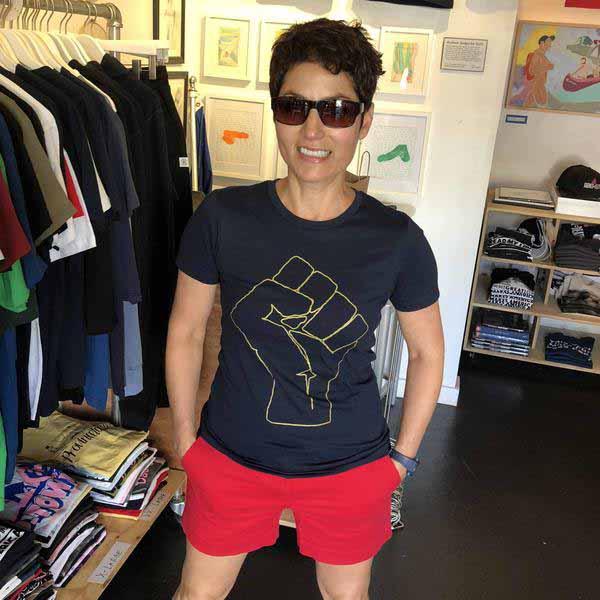 solidarity fist aclu women t-shirt navy model adams nest