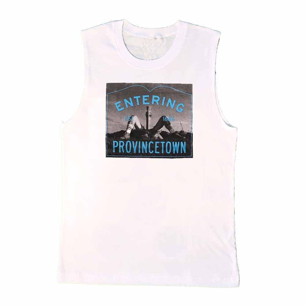 entering provincetown pilgrim monument adams nest sleeveless t-shirt