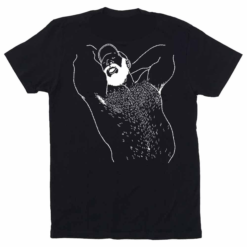 Kinky Needles Arms Up Bearded Bear White Print T-Shirt
