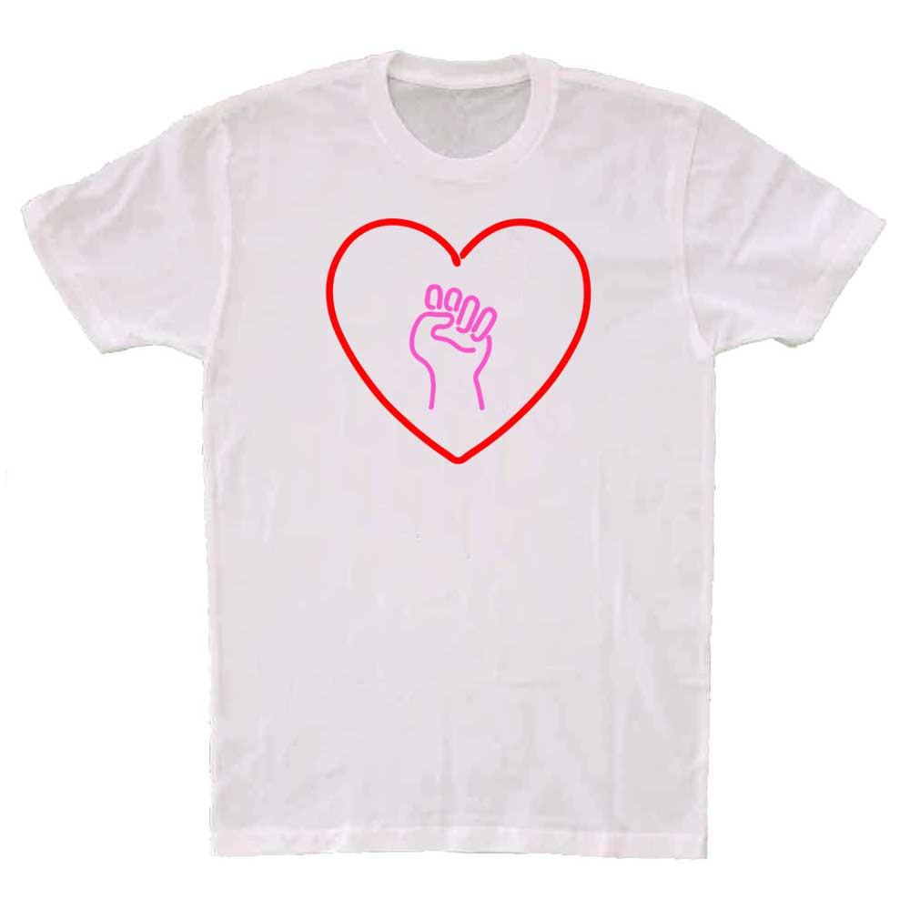 heart solidarity fist graphic white t-shirt