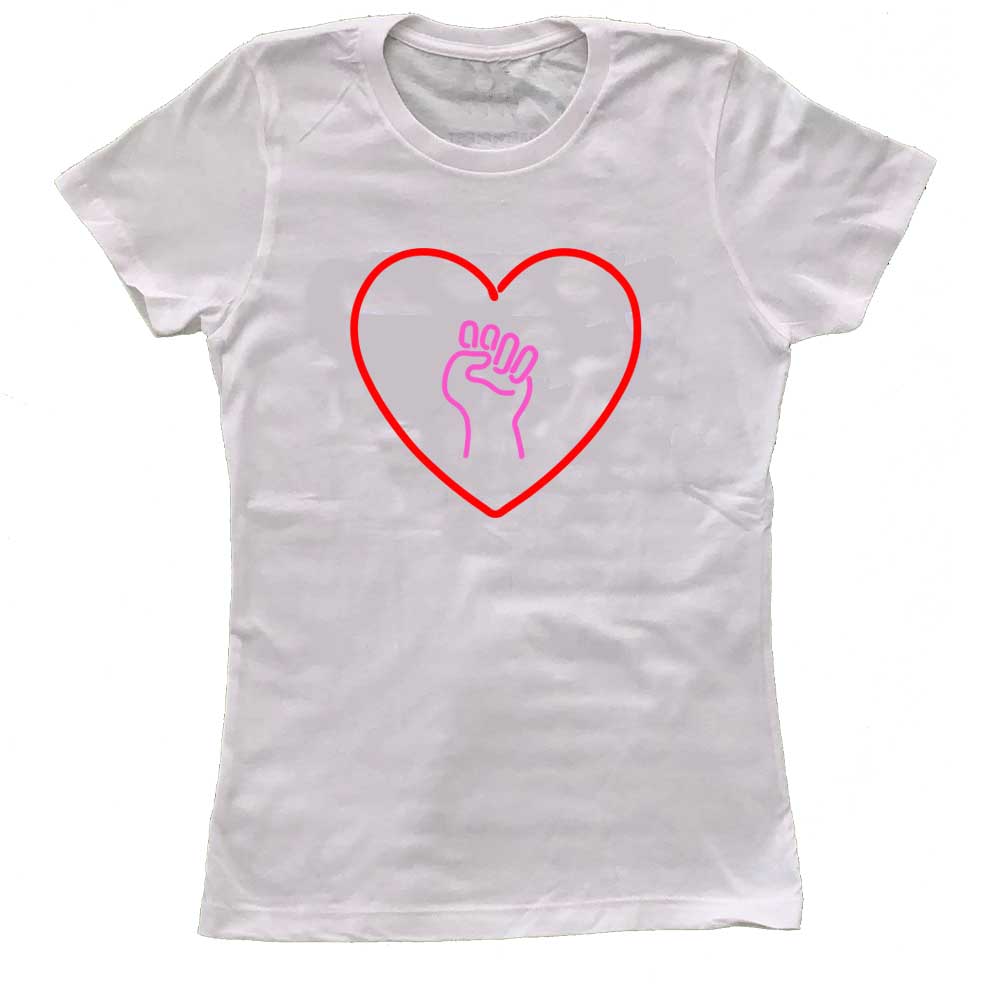heart and solidarity fist graphic white womens t-shirt
