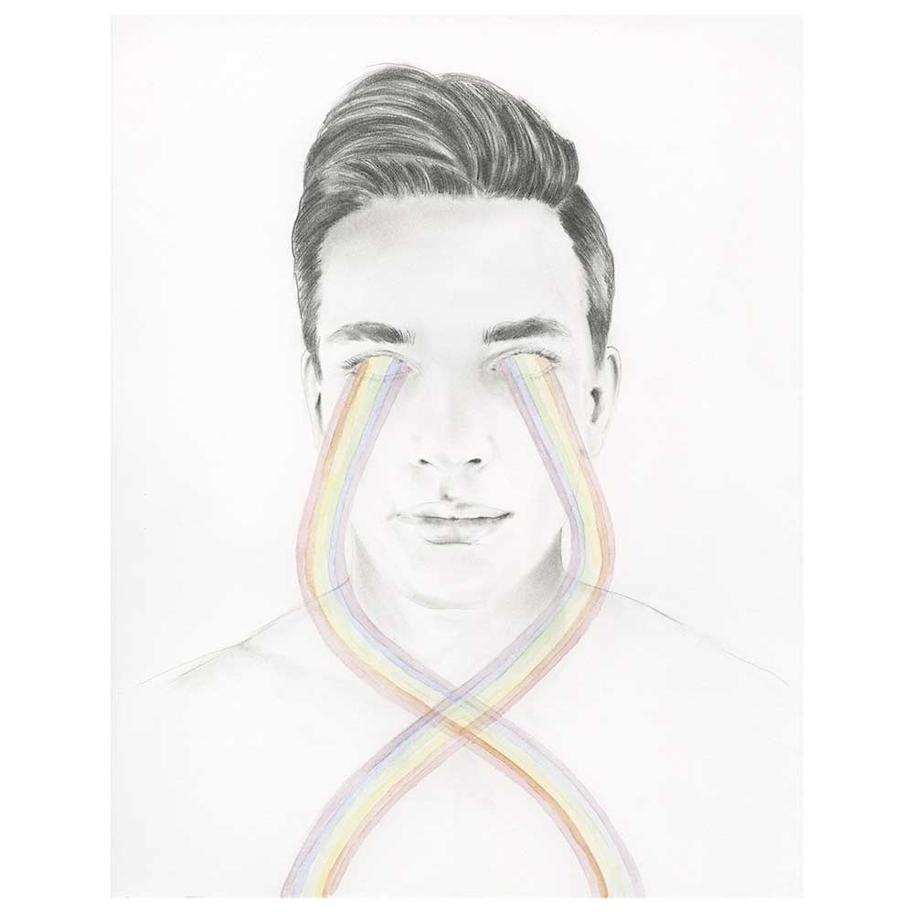 Chris ironside graphite drawing face with rainbow