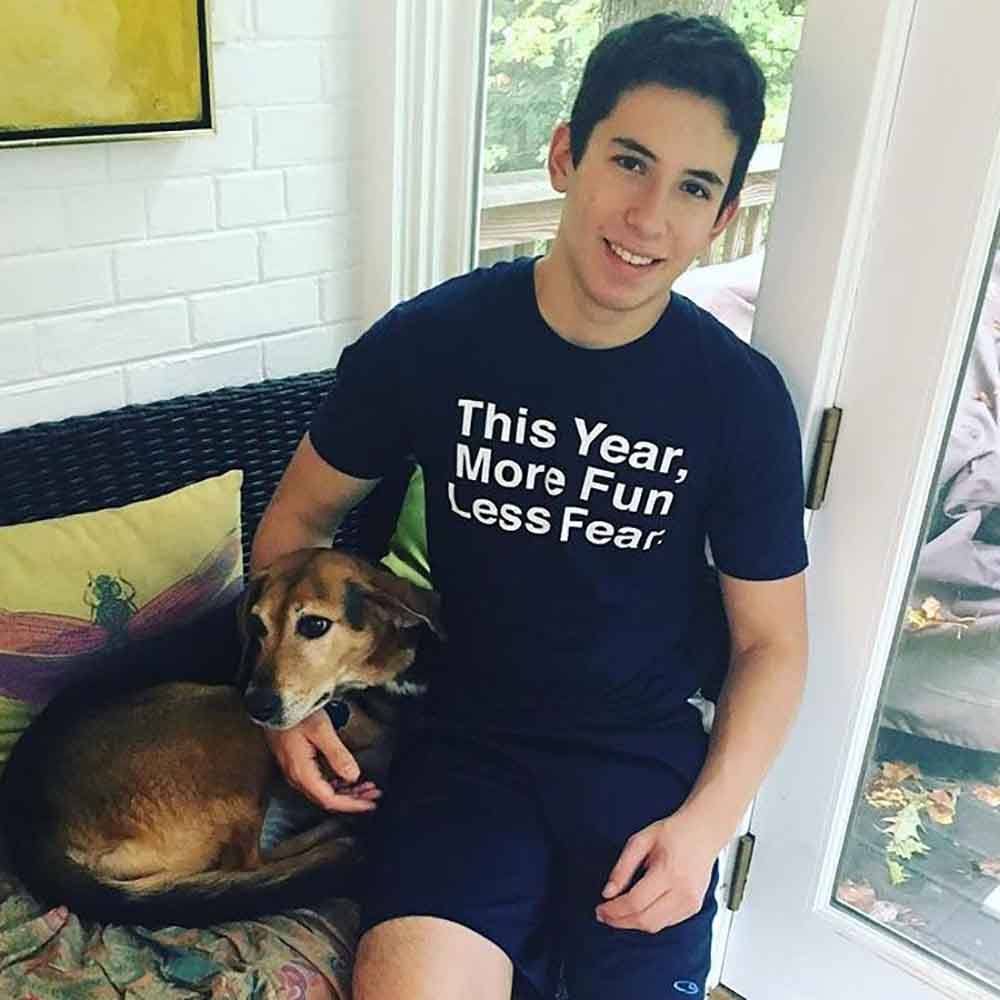 This Year More Fun Less Fear T-shirt navy on model