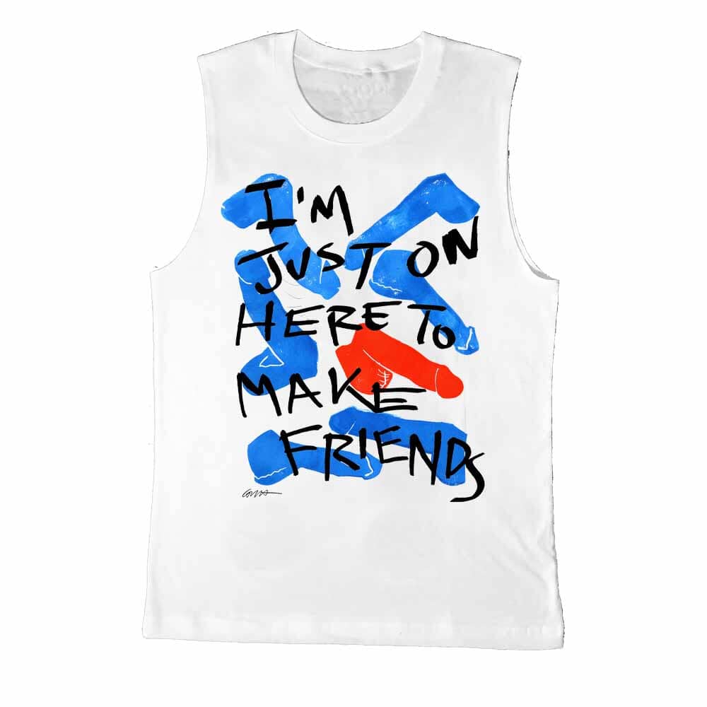 here to make friends graphic sleeveless t-shirt