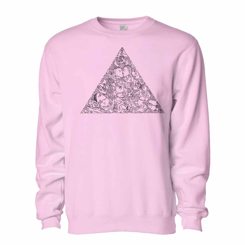 love triangle graphic pink crew sweatshirt