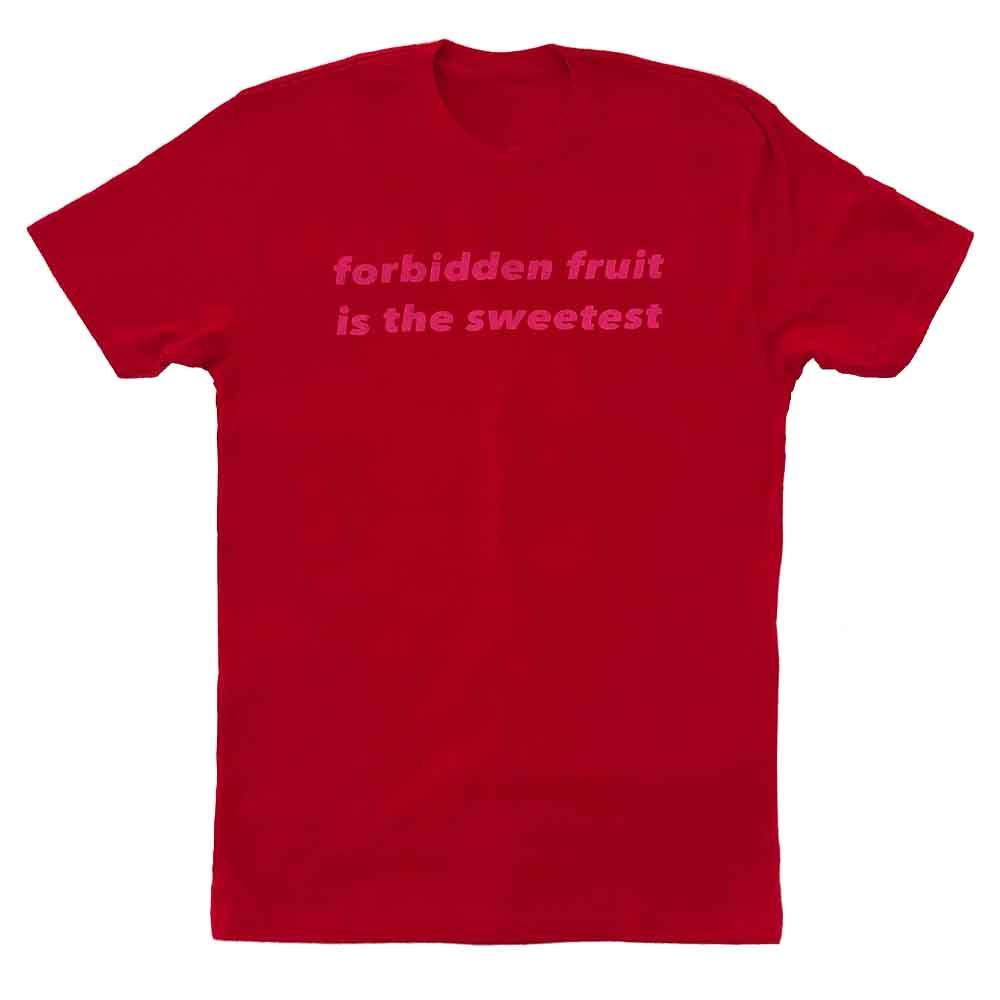 forbidden fruit is the sweetest t-shirt adams nest red flat