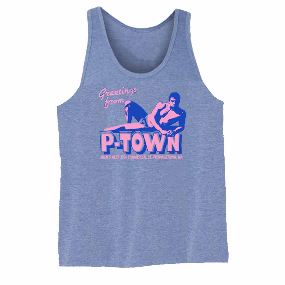 Greetings From P-town! Tank Blue Adam's Nest Provincetown