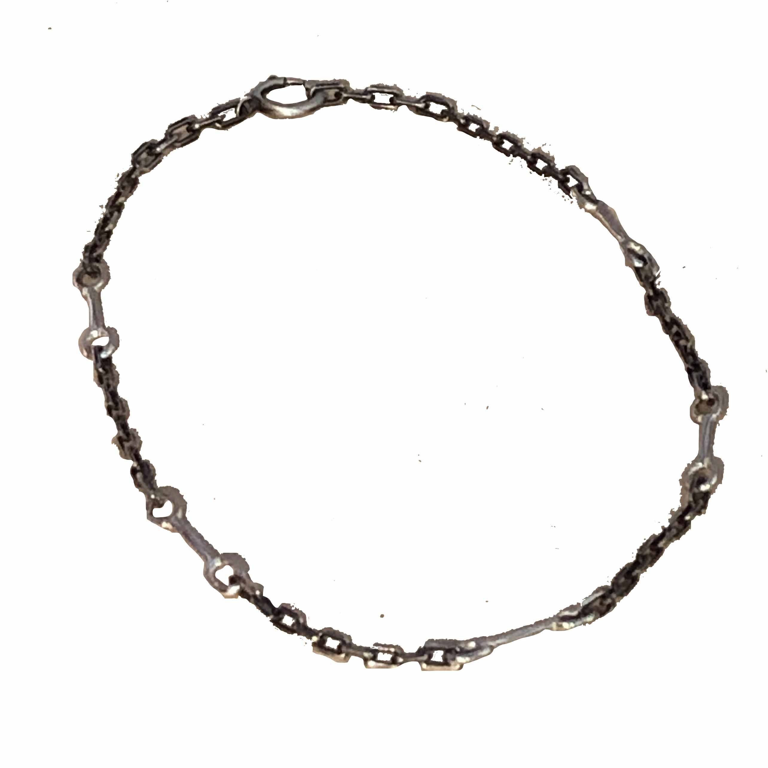 Bit Chain Silver and Oxidized Silver Necklace LONG