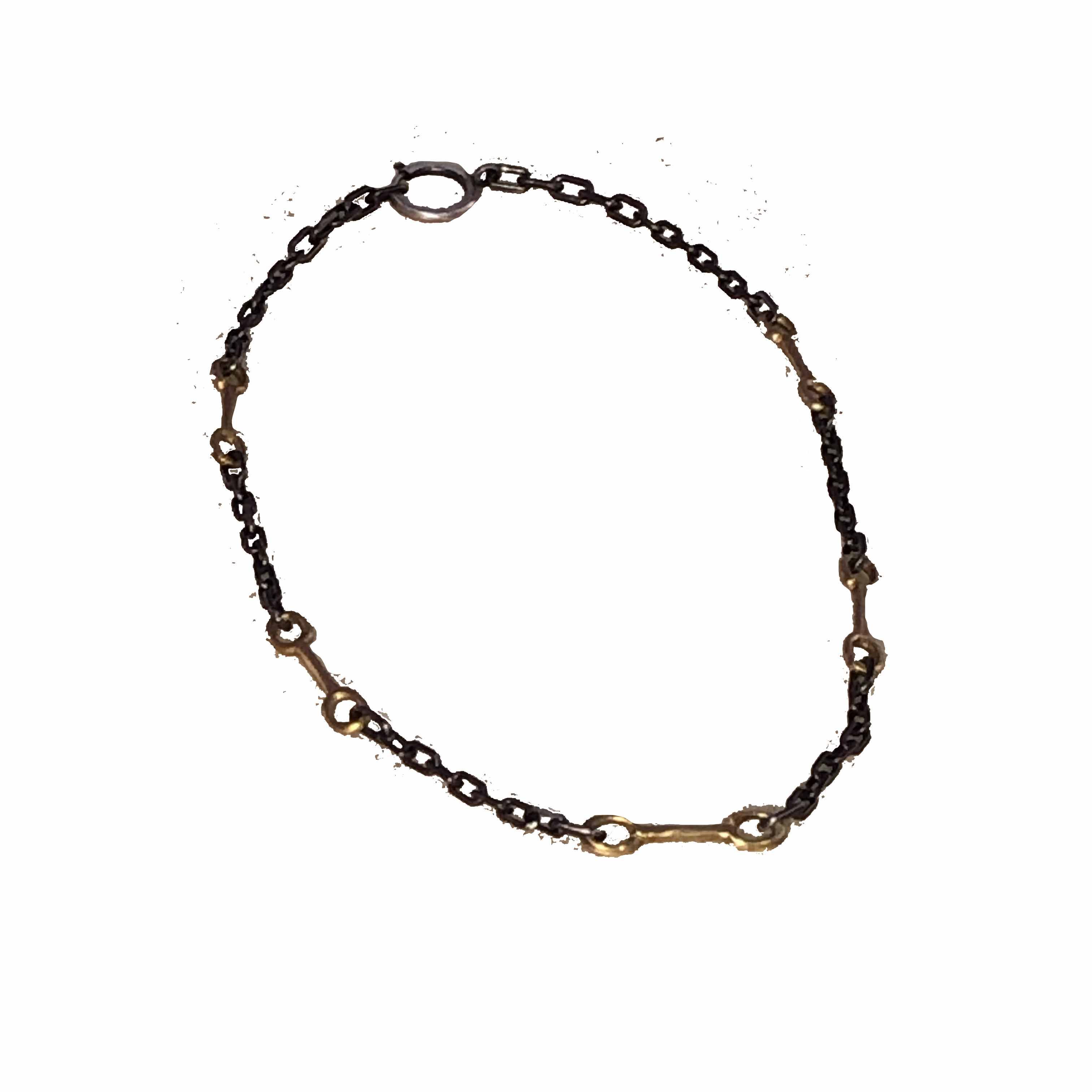 Bit Chain Bronze and Oxidized Silver Necklace long