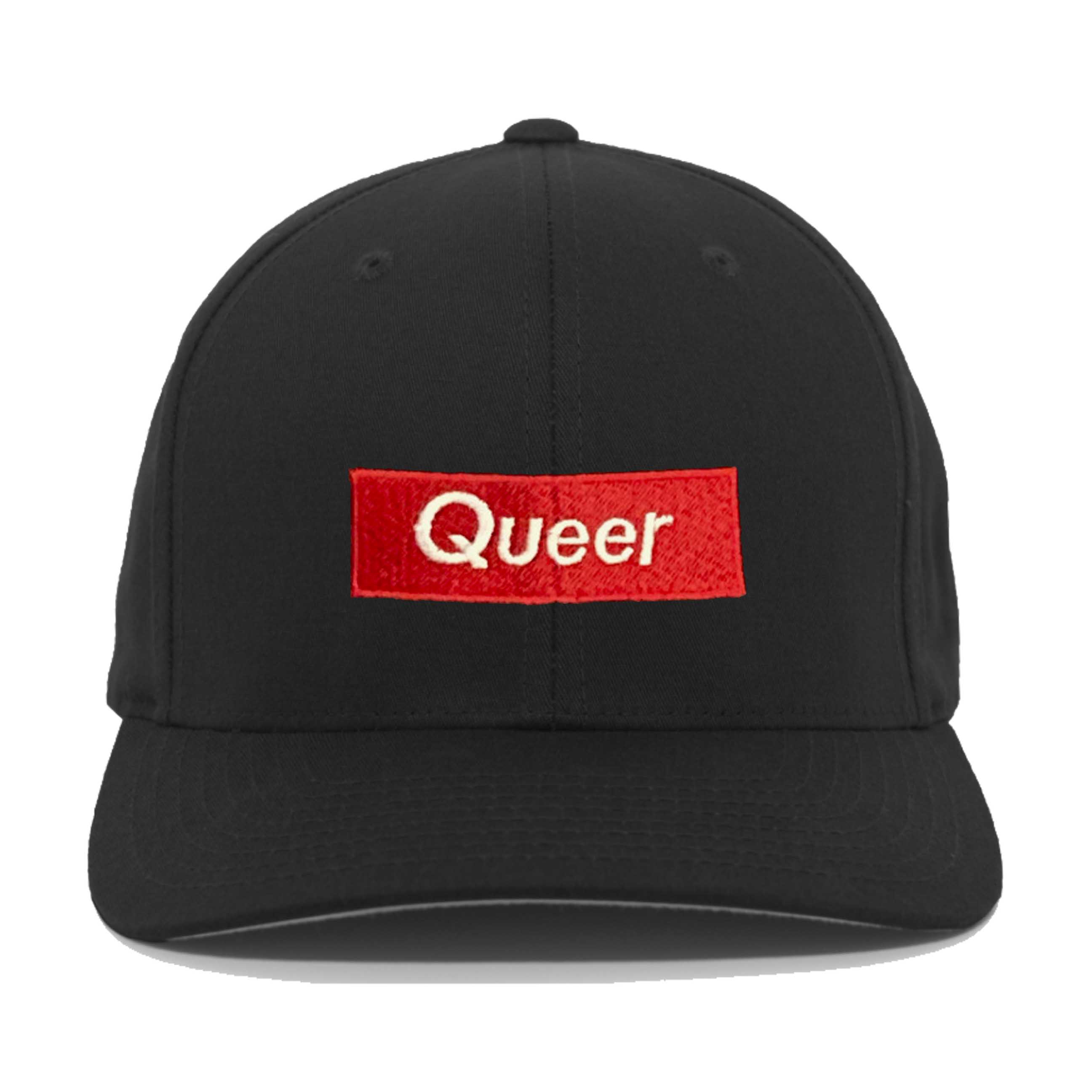 queer red rectangle black flexfit twill baseball hat