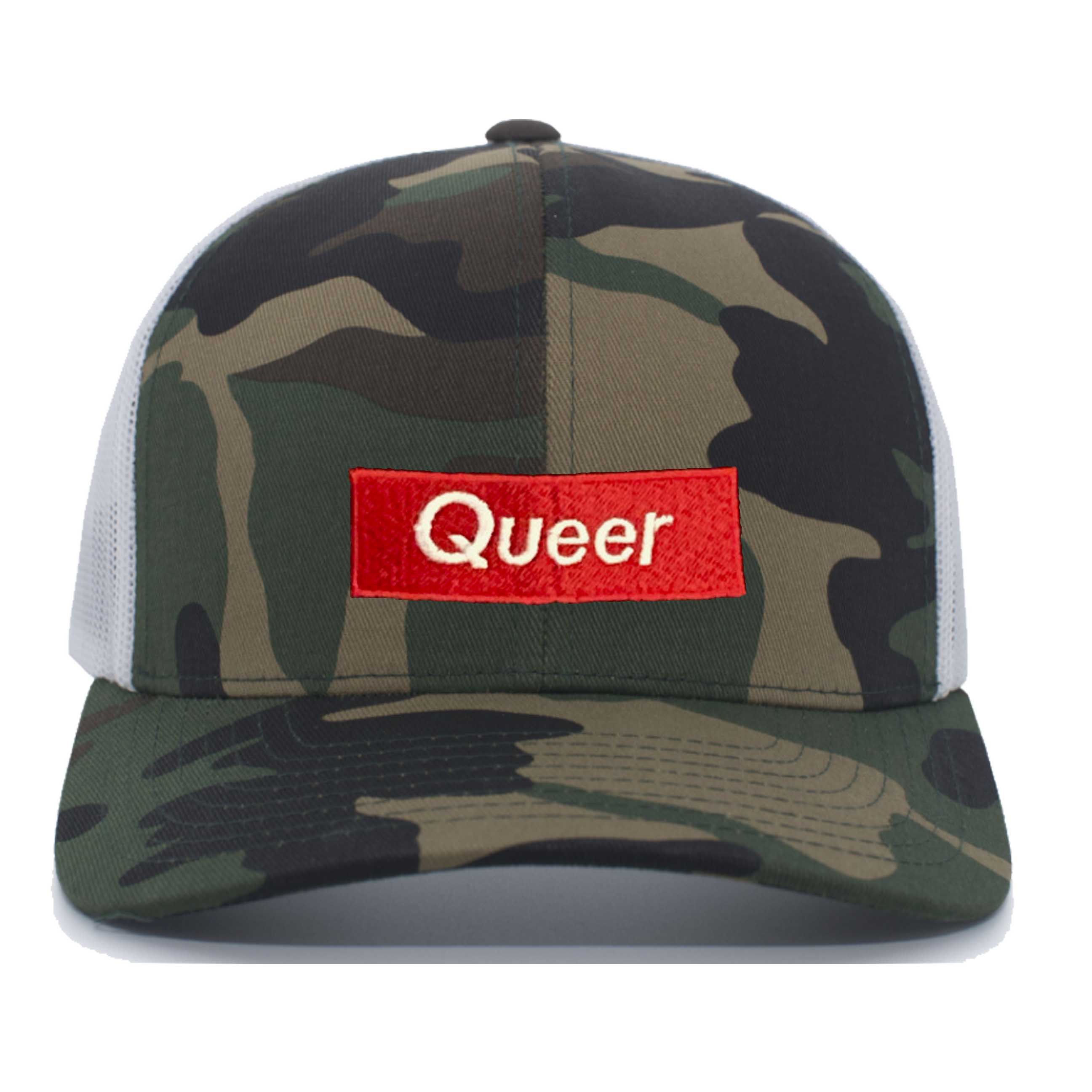 Queer Camo Trucker Mesh Snapback Hat White