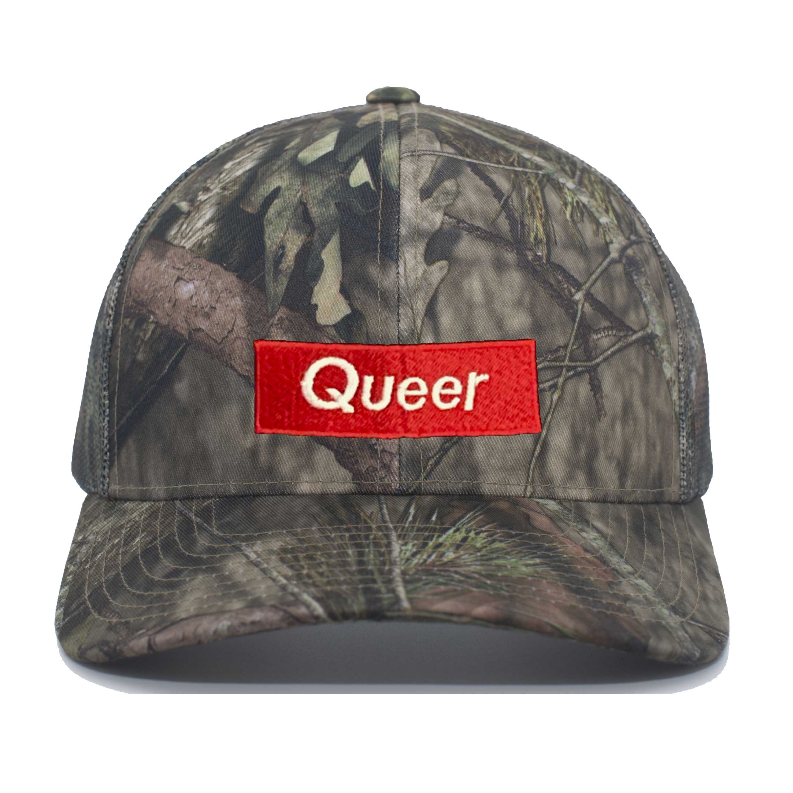 queer red rectangle mossy oak snapback hat