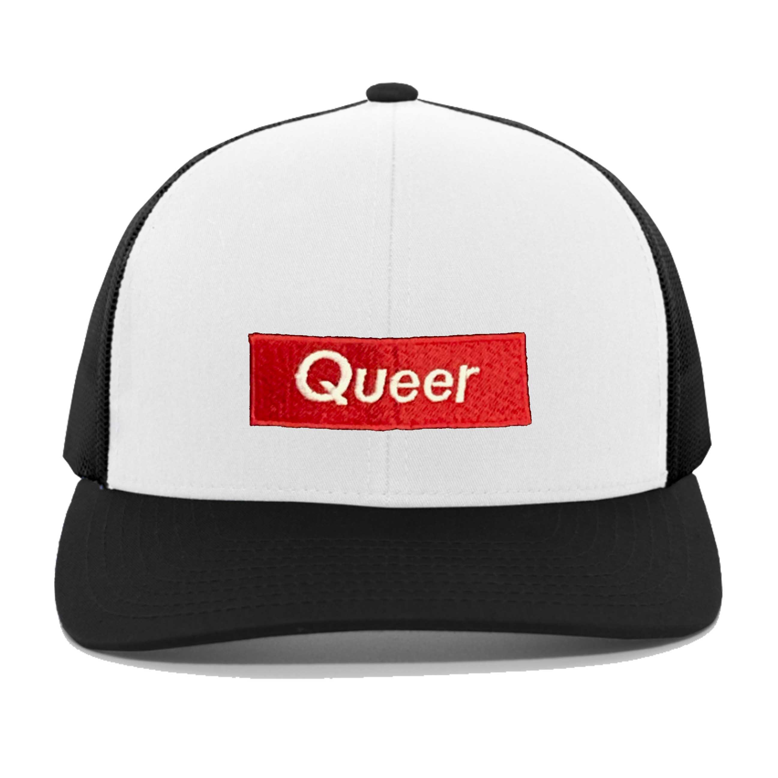 Adam's Nest Queer Trucker Mesh Snapback Hat white black