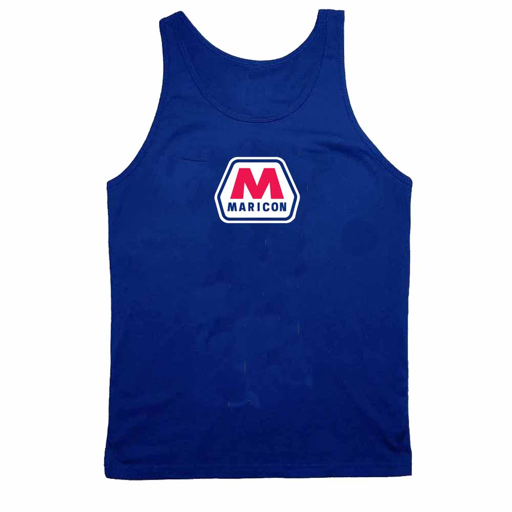 royal blue tank with maricon graphic