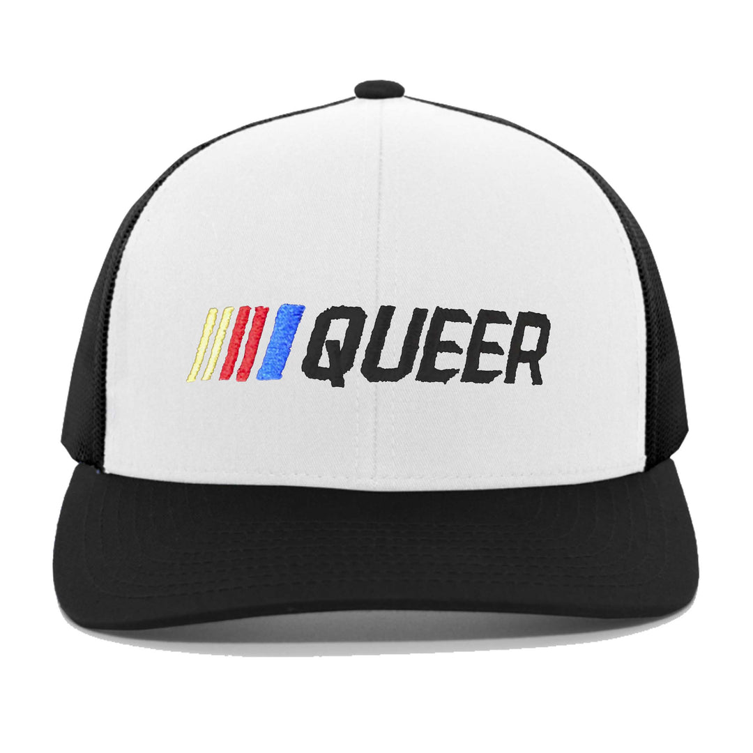 Stripe Queer Trucker Mesh Snapback Hat White Black