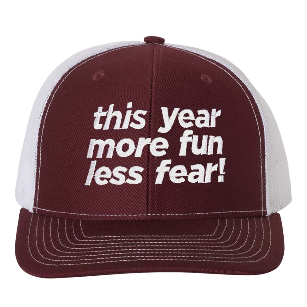 this year more fun less fear snapback hat cardinal white